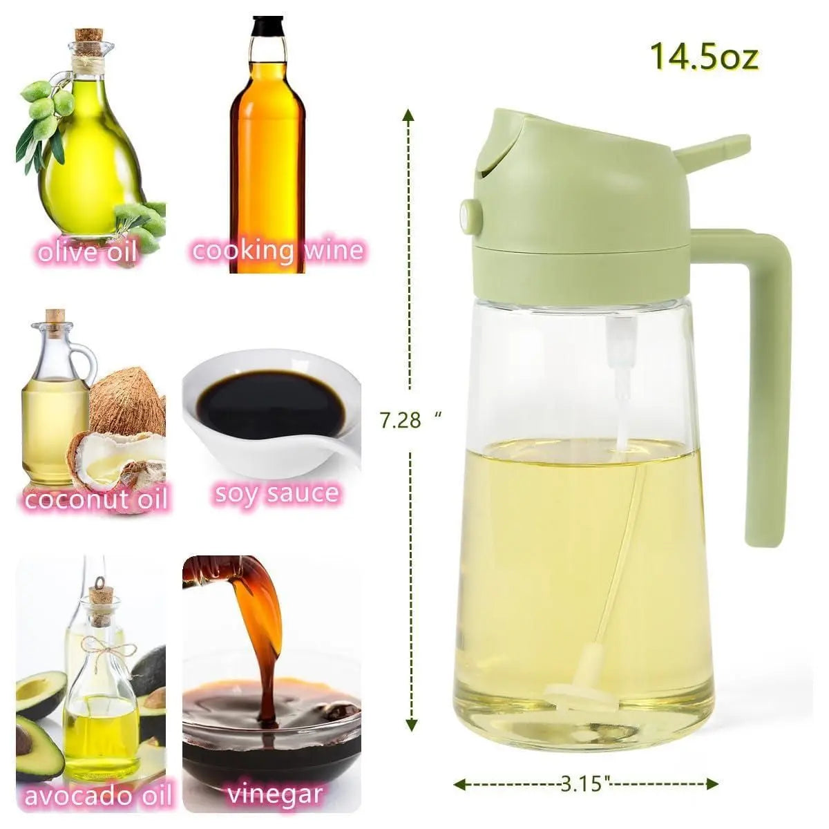 2 in 1 Glass Oil Dispenser Bottle with Spray