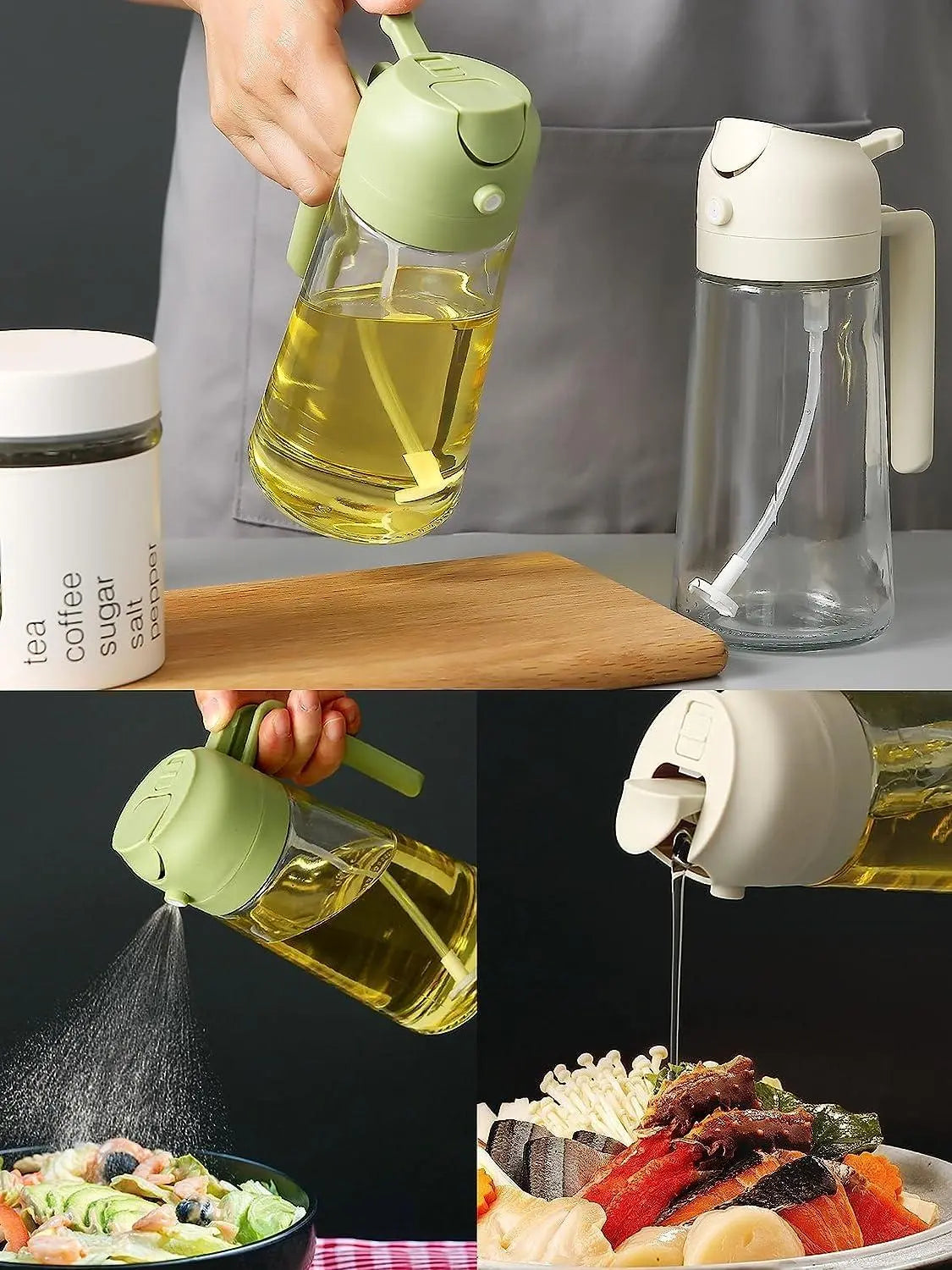 2 in 1 Glass Oil Dispenser Bottle with Spray
