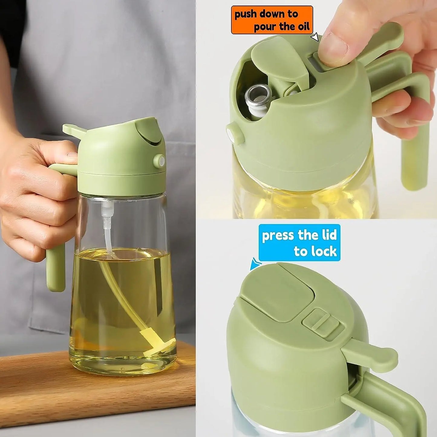 2 in 1 Glass Oil Dispenser Bottle with Spray